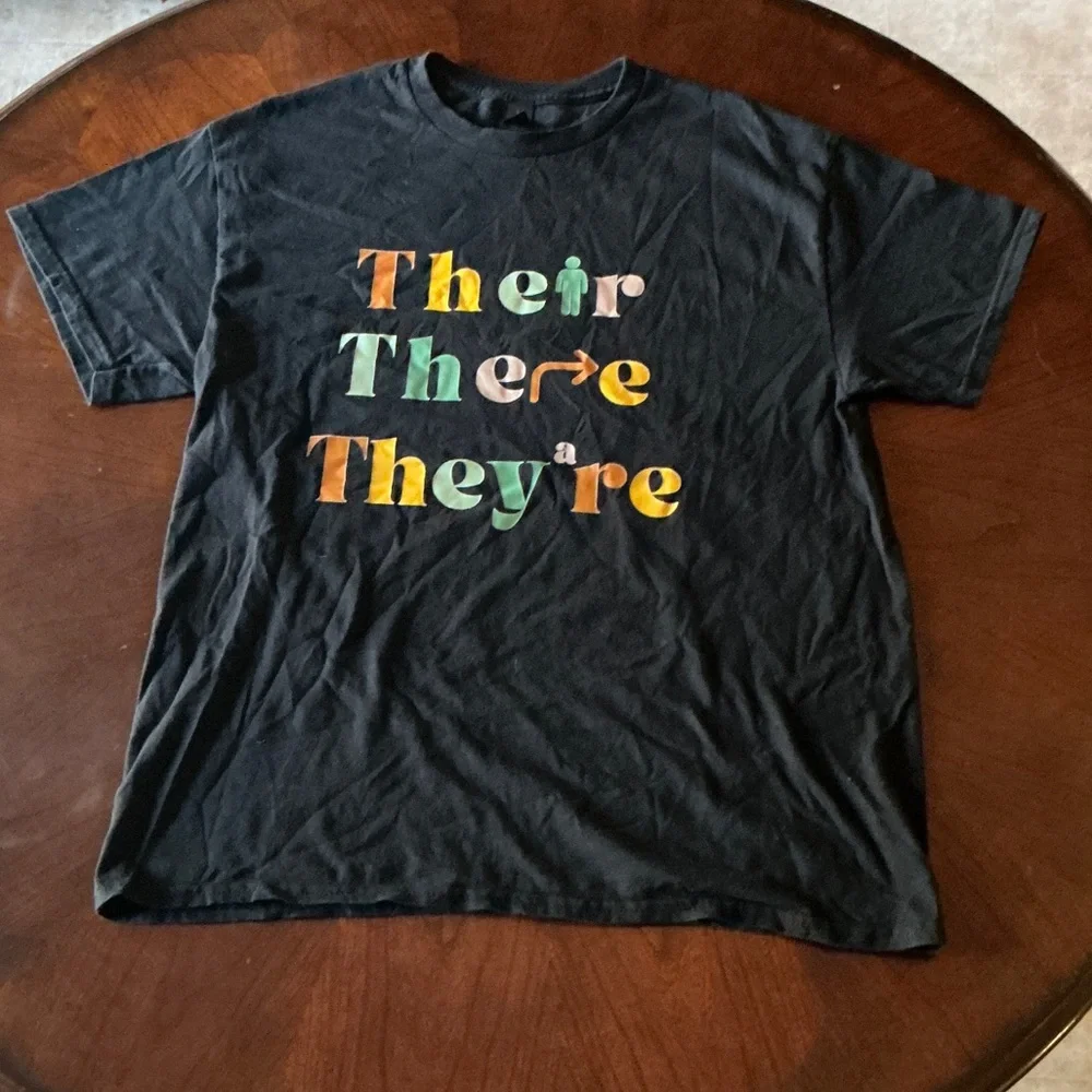 Black T-Shirt with Colorful Vocabulary Text - Picture 1 of 4